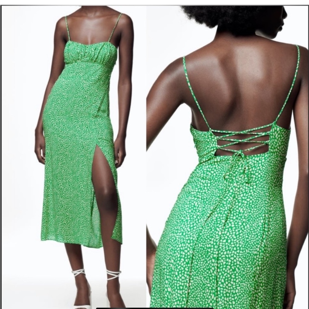 Zara green print midi dress